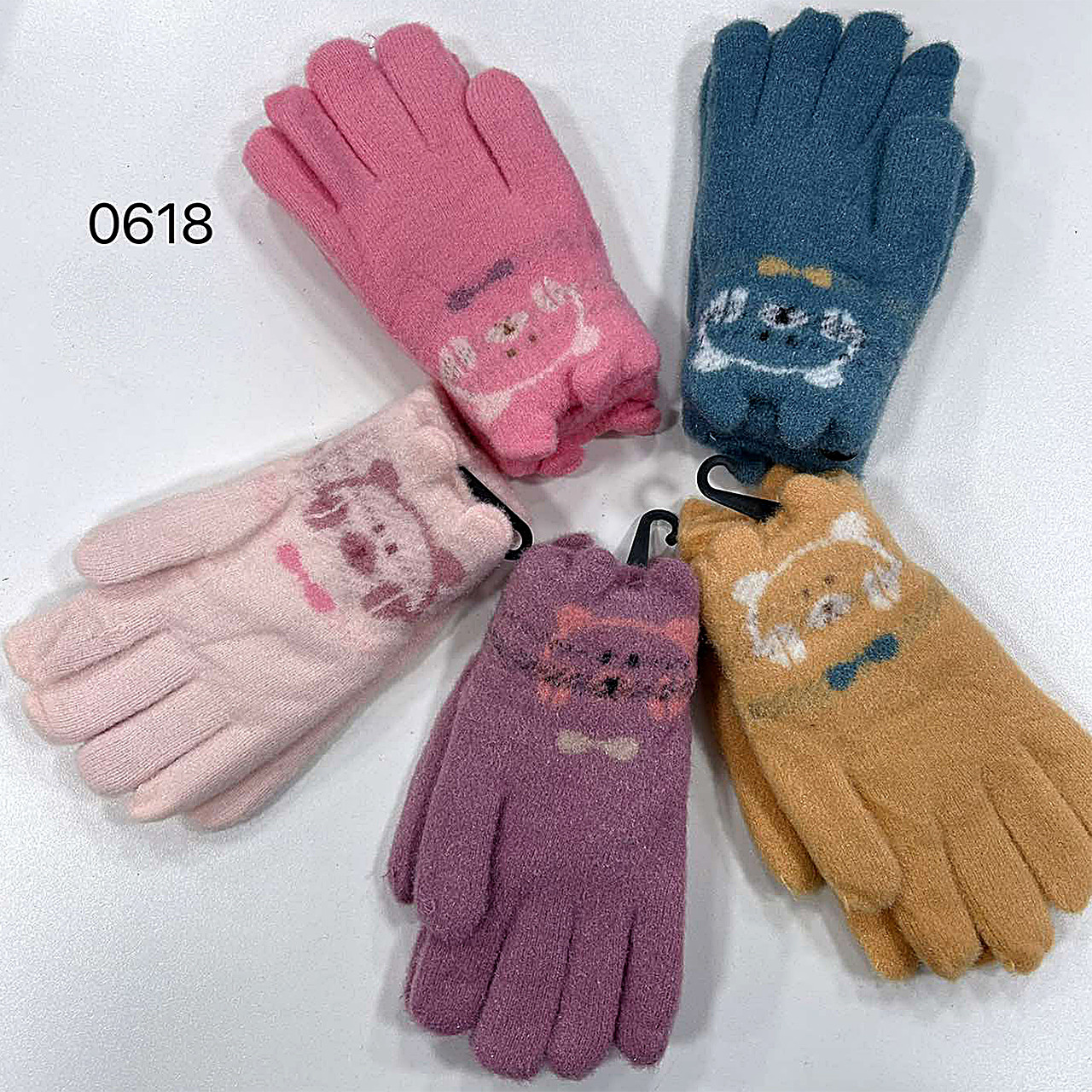Рукавички дитячі подвійні для дівчаток 5-7 років "Ведмедик" Оптом 0618, фото 1