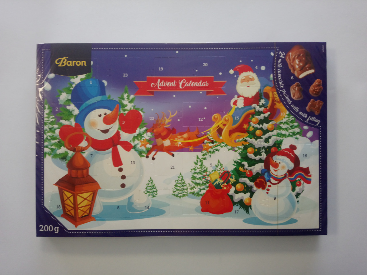 Большой адвент календарь с шоколадом на Рождество Merry Christmas Baron 200 грамм - фото 1 - id-p1713102605