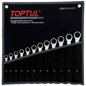 Набір комбінованих ключів тріскачкових TOPTUL 8-19 мм 12 од. у чохлі GPAQ1202