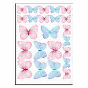 Метелики блакитні та рожеві акварель вафельна картинка
