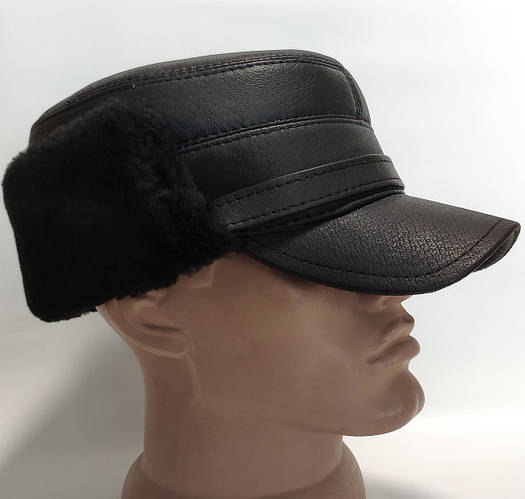 Купить Кожаная черная мужская кепка с натуральным мехом, цена 1500 ...