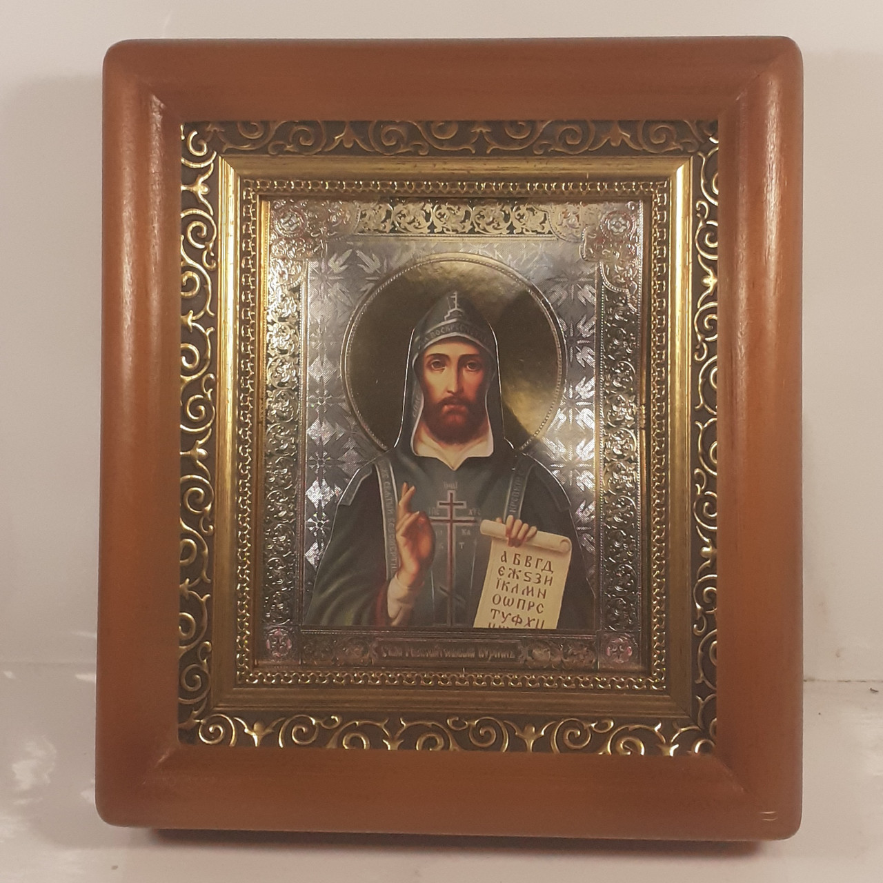 Ікона Святого рівноапостольного Кирила, лик 10х12 см, у коричневому дерев'яному кіоті