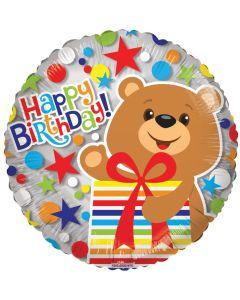 До 18" B'day ведмедик із подарунком прозорий. Куля З Днем народження