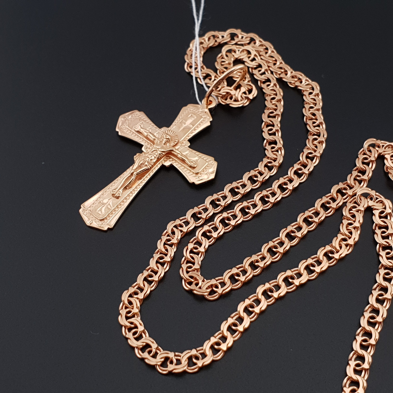 Позолочена срібна цепочка з хрестиком чоловіча. Срібний ланцюжок бісмарк в позолоті срібло 925. 50 см, фото 1