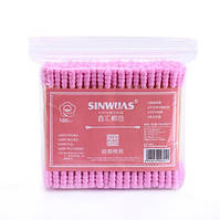 Палички ватні бамбукові Sinwuas в пакеті (100шт/уп), подвійні рожеві