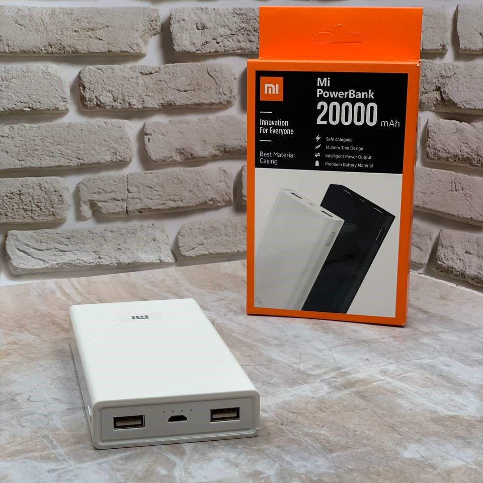 Power Bank Mi 20000 mAh Білий, Повербанк, Зовнішній акумулятор для телефона, Портативна батарея