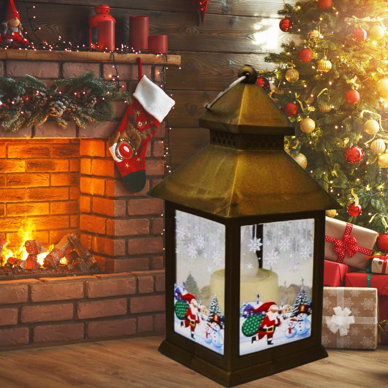LED новорічний декоративний ліхтар Дід Мороз Santa Світильник свічки новорічний, казковий будиночок