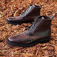 Мужская обувь классическая. Мужская зимняя обувь коричневая ІКОС. Высокие ботинки классика кожаные осень зима