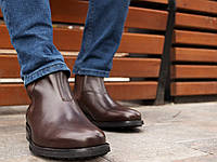 Мужские туфли челси зимние с мехом. Мужская зимняя обувь коричневая ІКОС. Высокие ботинки классика кожаные
