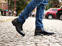 Высокие ботинки классика кожаные. Мужские туфли челси зимние с мехом. Мужская зимняя обувь черная ІКОС