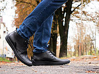 Зимние мужские туфли из натуральной кожи Safari. Классические мужские ботинки черные осенне-зимние