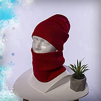 Чоловічий набір стильна червона шапка + бафф, теплий якісний комплект 2 в 1 на зиму для чоловіків