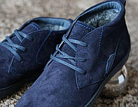 Классические мужские ботинки осенне-зимние. Зимние мужские туфли из натуральной замши Safari синие