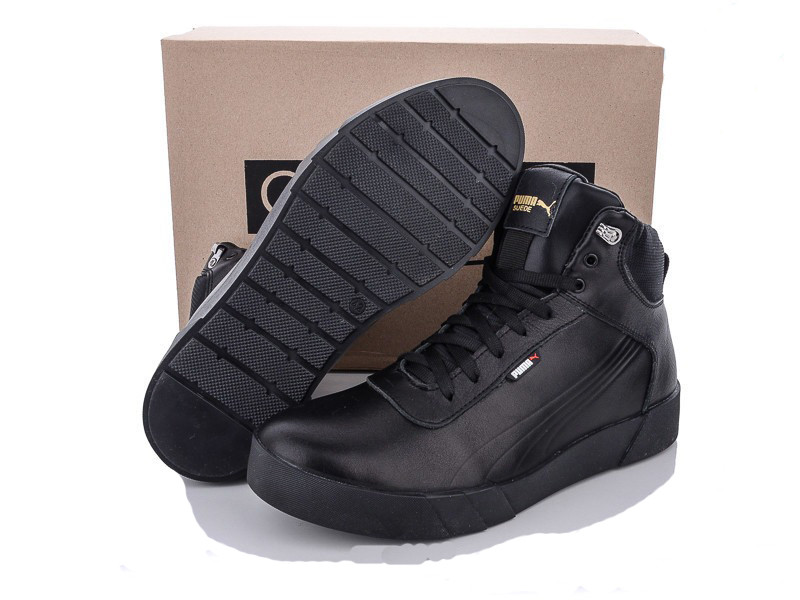 Чоловічі високі зимові шкіряні чорні черевики на хутрі Puma в 45 розмірі, фото 1