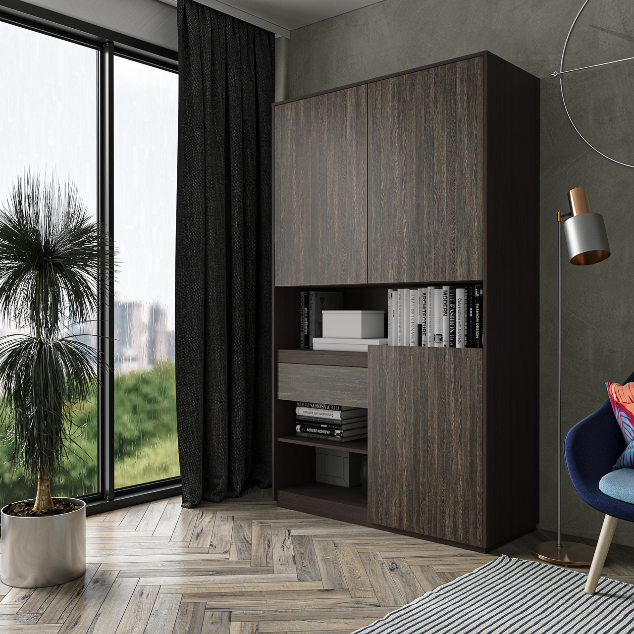 Шафа для книг та документів RS-1. Фурнітура BLUM Ш1242 / В2100 / Г500 Венге магія-Венге аруша