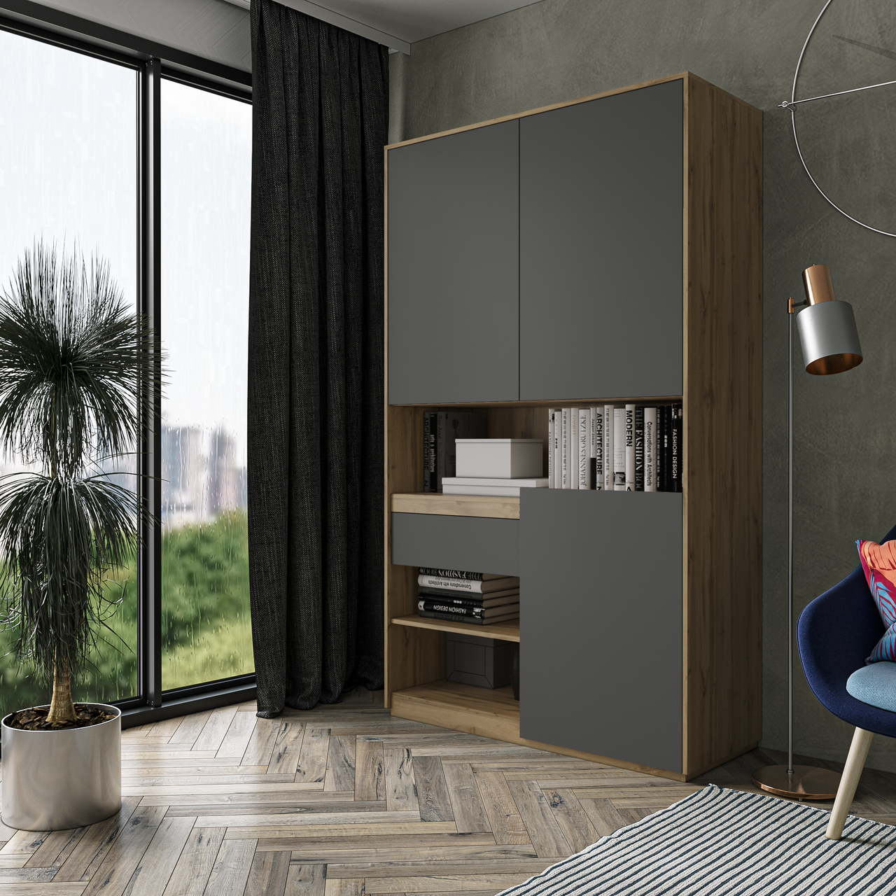 Шафа для книг та документів RS-1. Фурнітура BLUM Ш1242 / В2100 / Г500 Дуб аппалачі-Антрацит