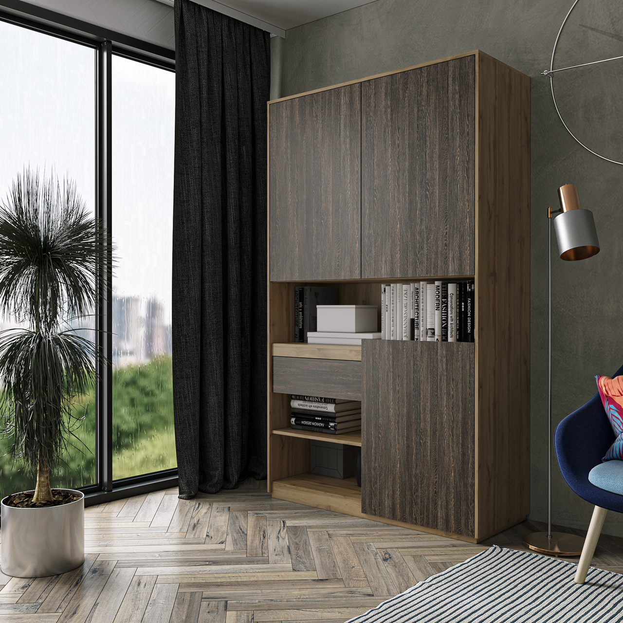 Шафа для книг та документів RS-1. Фурнітура BLUM Ш1242 / В2100 / Г500 Дуб аппалачі-Венге аруша