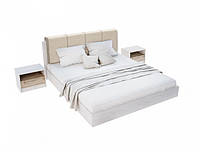 Ліжко двоспальне з тумбами Кім 160х200 м'яке бильце, ламелі Дуб крафт білий