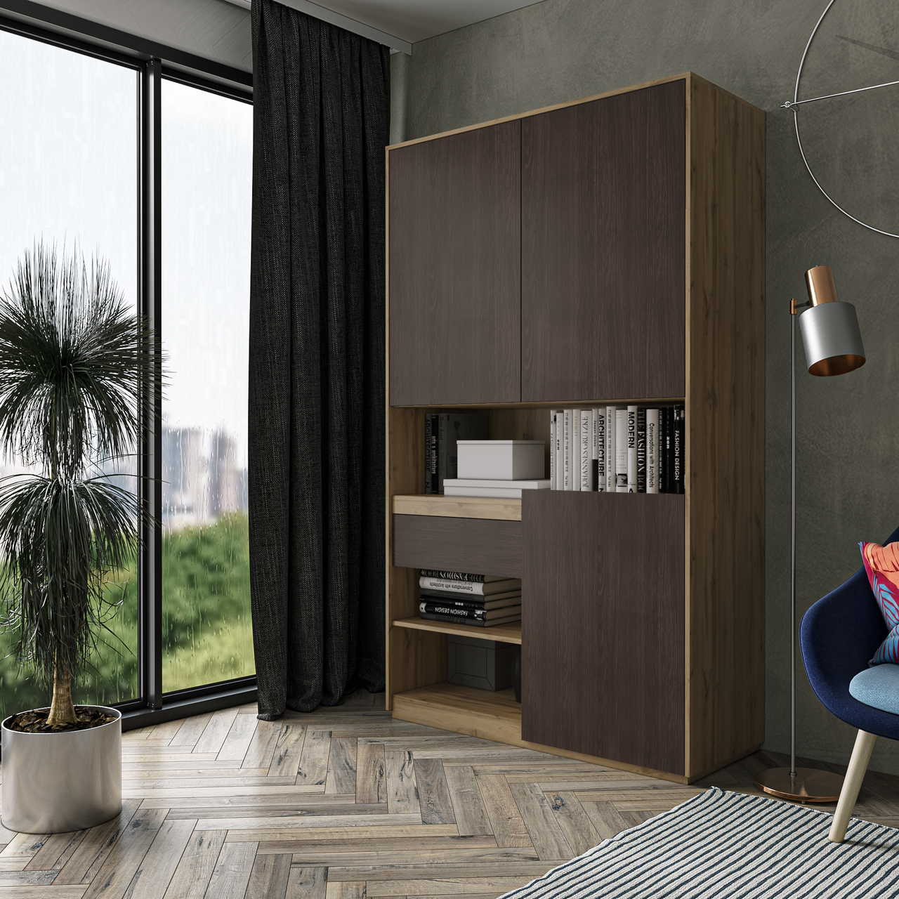 Шафа для книг та документів RS-1. Фурнітура BLUM Ш1242 / В2100 / Г500 Дуб аппалачі-Венге магія