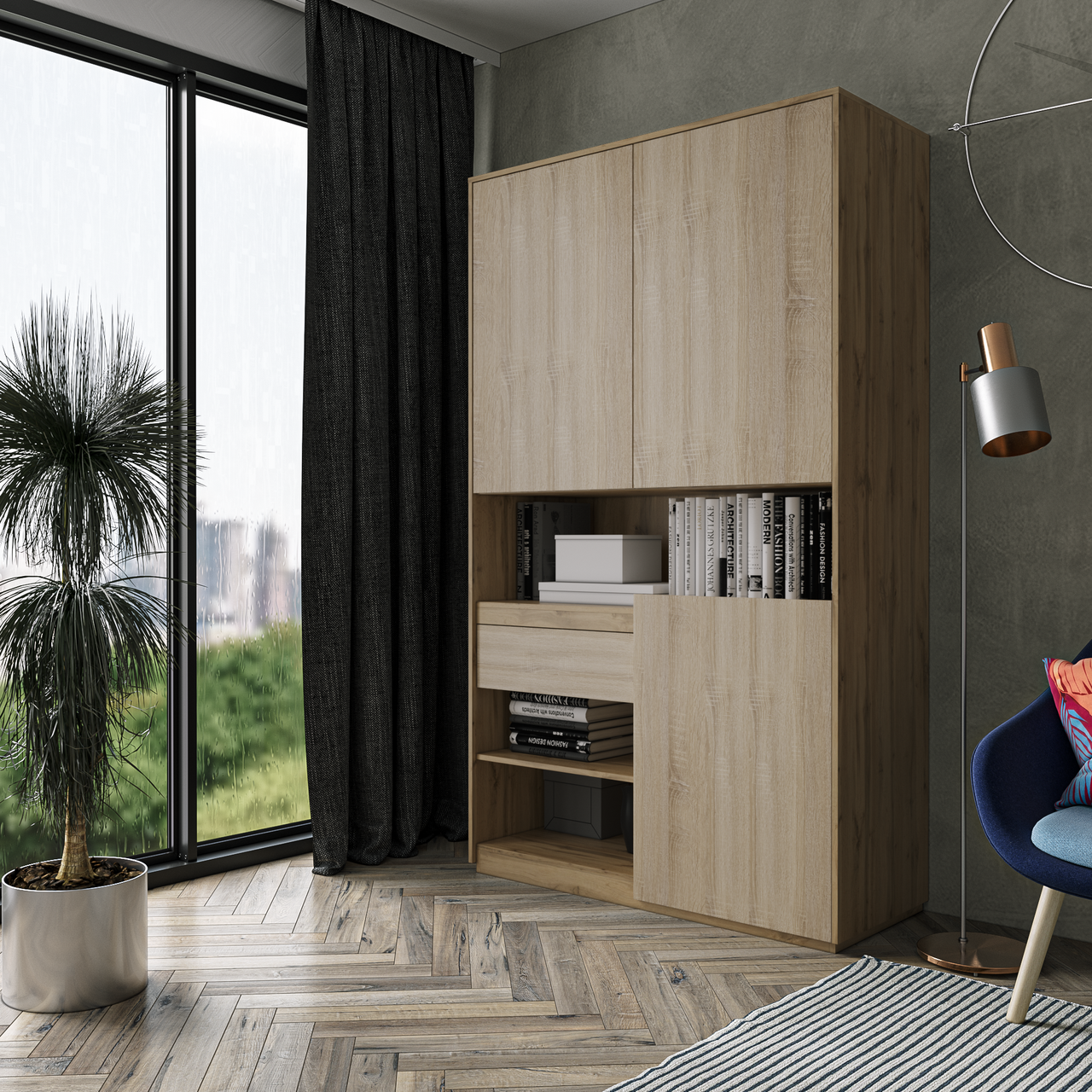 Шафа для книг та документів RS-1. Фурнітура BLUM Ш1242 / В2100 / Г500 Дуб аппалачі-Дуб сонома