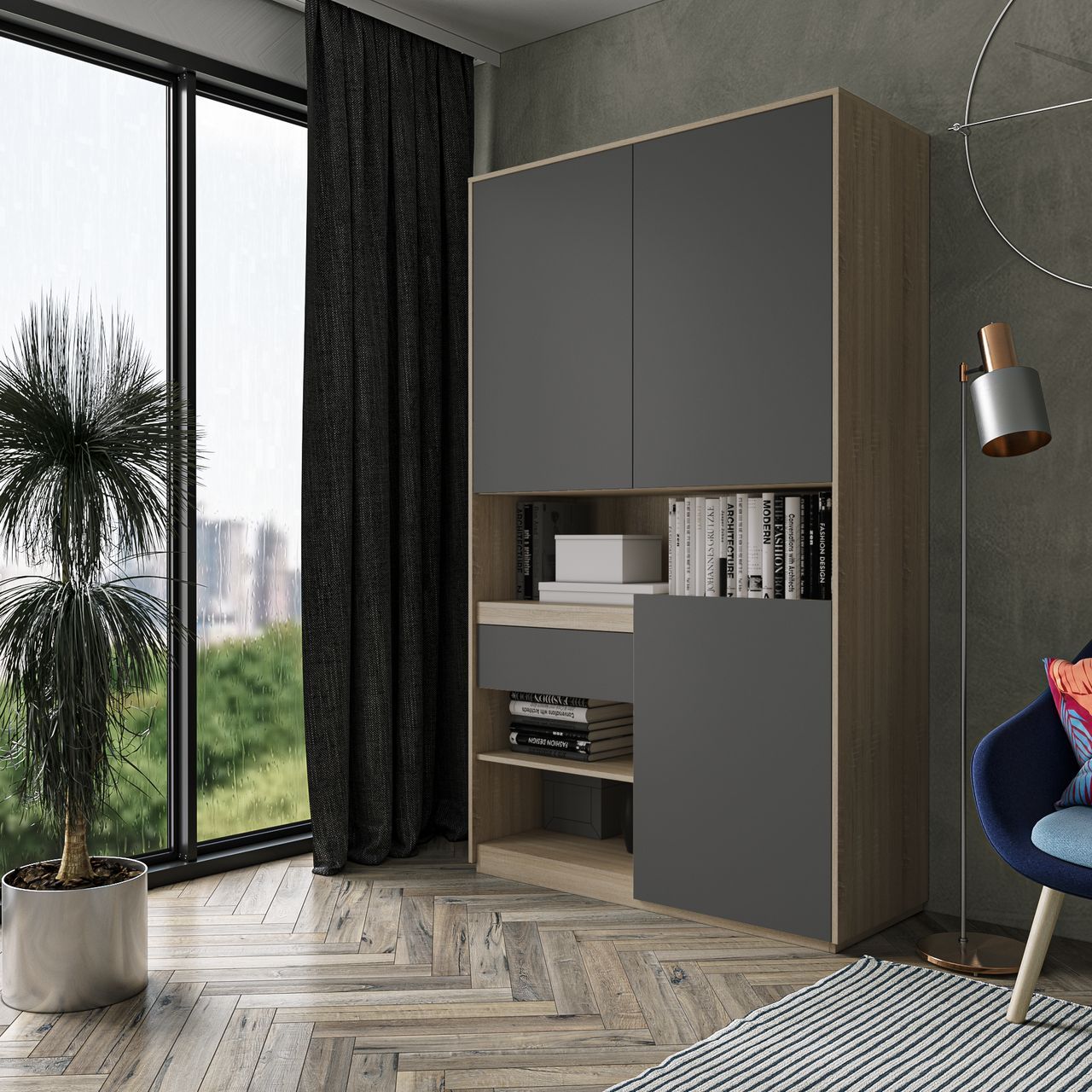 Шафа для книг та документів RS-1. Фурнітура BLUM Ш1242 / В2100 / Г500 Дуб сонома-Антрацит
