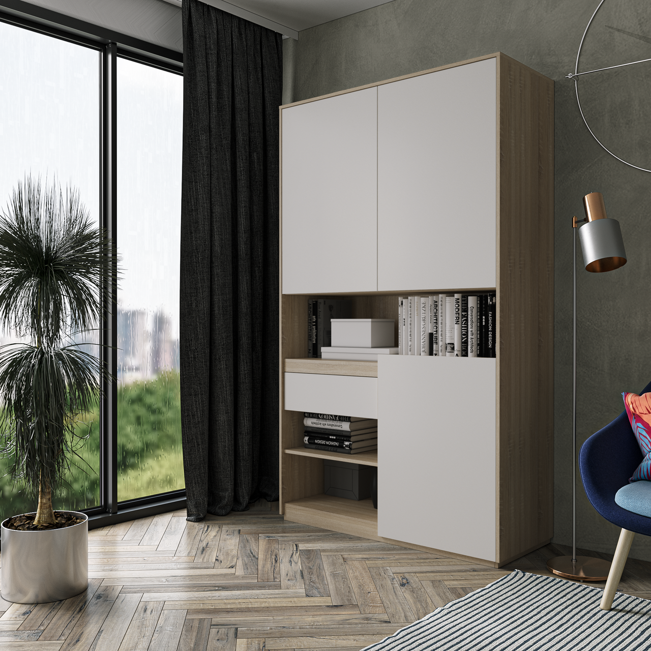 Шафа для книг та документів RS-1. Фурнітура BLUM Ш1242 / В2100 / Г500 Дуб сонома-Білий