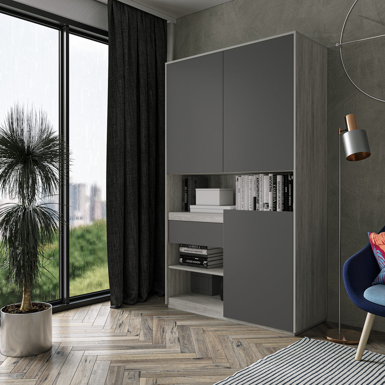 Шафа для книг та документів RS-1. Фурнітура BLUM Ш1242 / В2100 / Г500 Урбан лайт-Антрацит