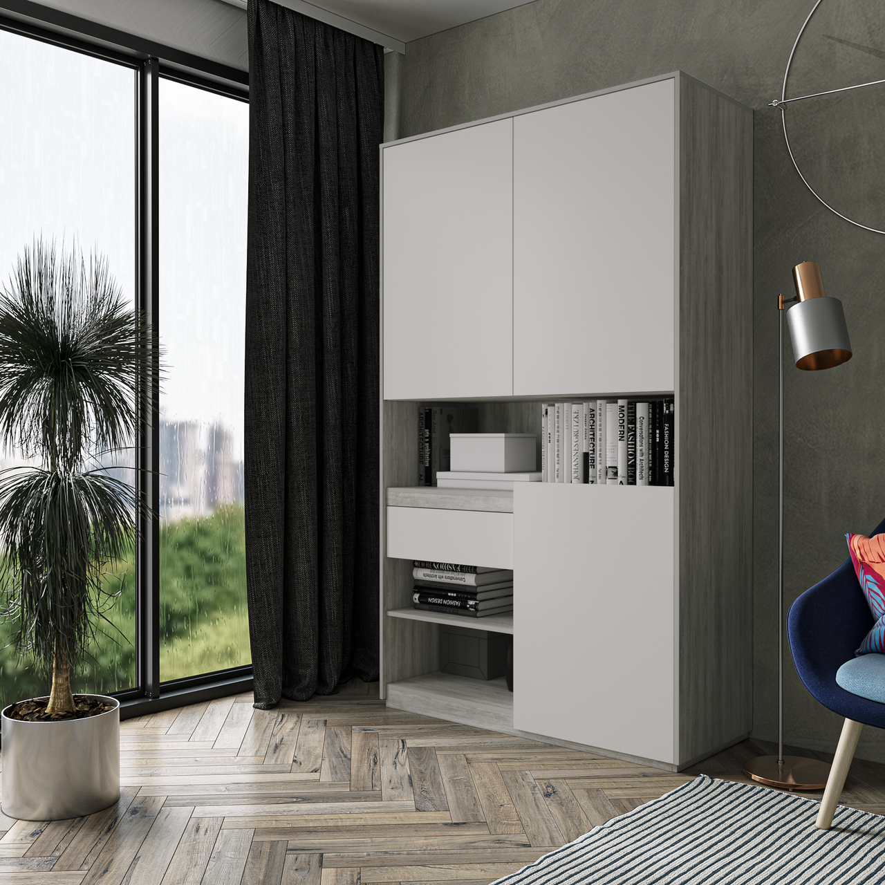 Шафа для книг та документів RS-1. Фурнітура BLUM Ш1242 / В2100 / Г500 Урбан лайт-Білий