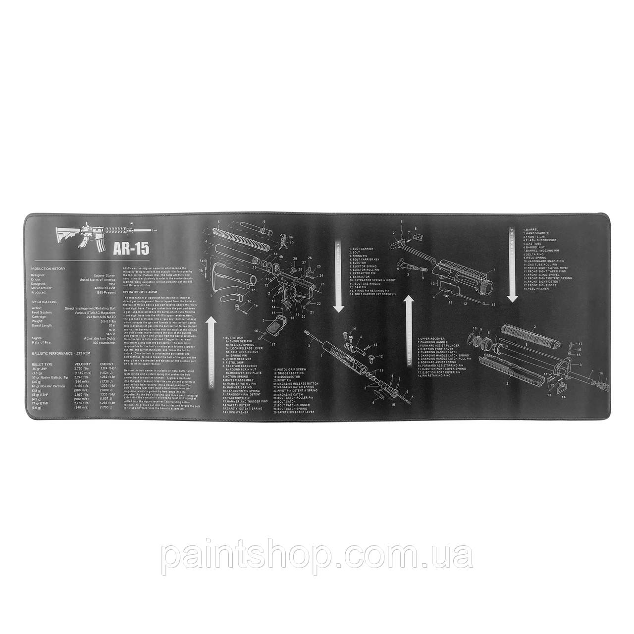 Килимок для чищення гвинтівки із зображенням AR15 90х30 см RecOil, фото 1