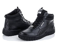 Чоловічі стильні високі зимові шкіряні чорні черевики на шнурках у 40 розмірі