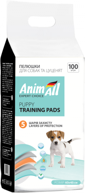 Пелюшки AnimAll Puppy Training Pads для собак і цуценят, 60 х 45 см, 100 штук