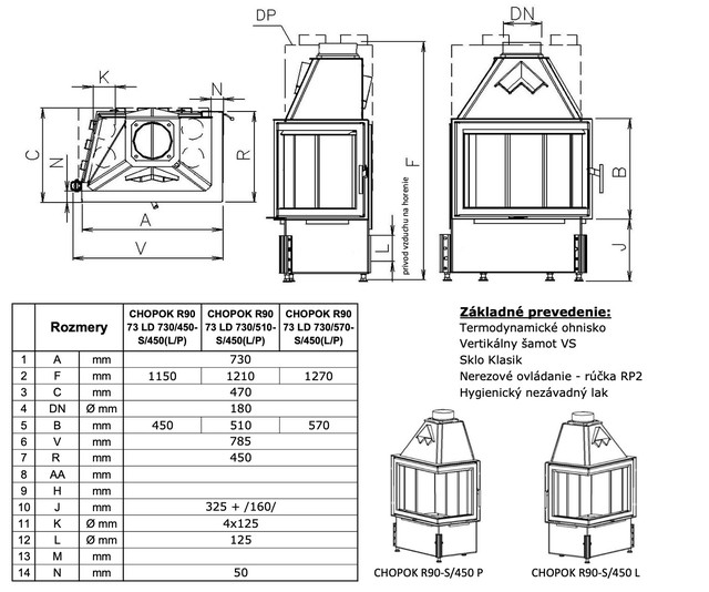 Розміри Kobok CHOPOK R90 73 LD 730/450-S/450(L/P)