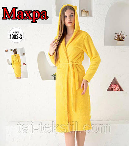 Халат махровий жіночій однотонний з капюшоном (євродовжина), фото 2