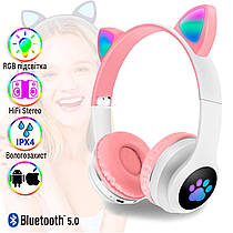 Блютуз навушники з вушками Cat ear headphones VZV-23M Рожеві, дитячі бездротові навушники з підсвічуванням