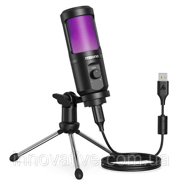 Студійний конденсаторний USB-мікрофон Maono РМ461TR RGB з підсвіткою (Чорний), фото 1