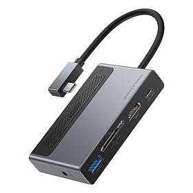 USB hub Type-C 6-in-1 Baseus Metal Gleam CAHUB-DA0G з HDMI 4K кардридером і зарядкою 100 Вт (Сірий)