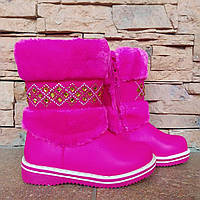 Чоботи рожеві з камінцями та хутром зверху