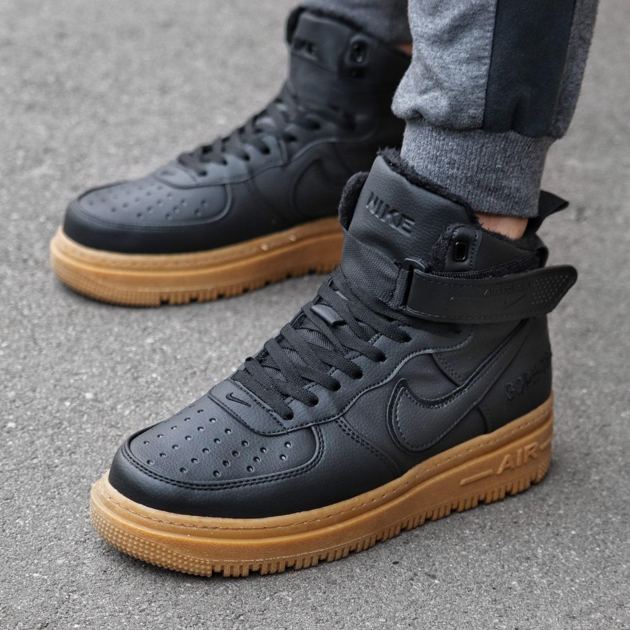 Кросівки зимові Nike Lunar Winter Black чоловічі чорні з хутром найк аїр форс шкіряні повсякденні зима, фото 1