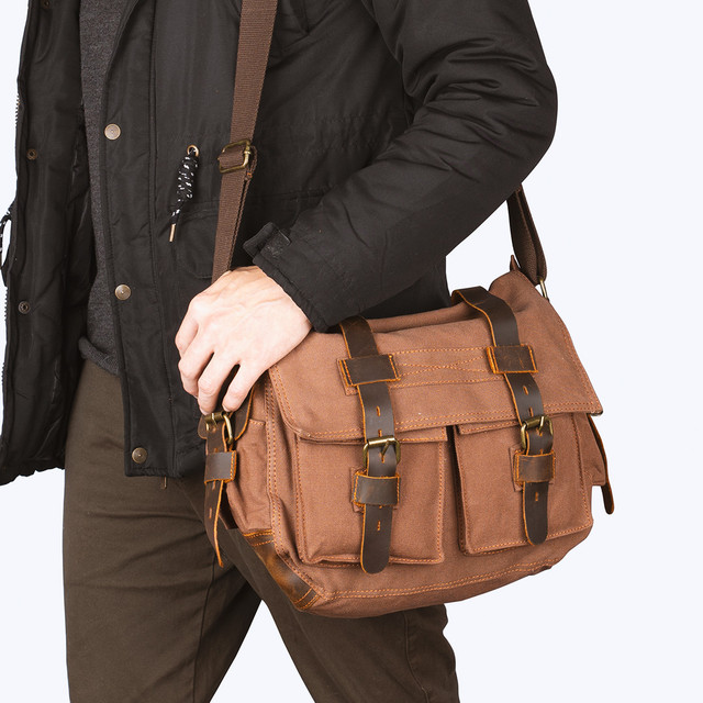 Фото сумка чоловіча Augur месенджер через плече тканинна коричнева