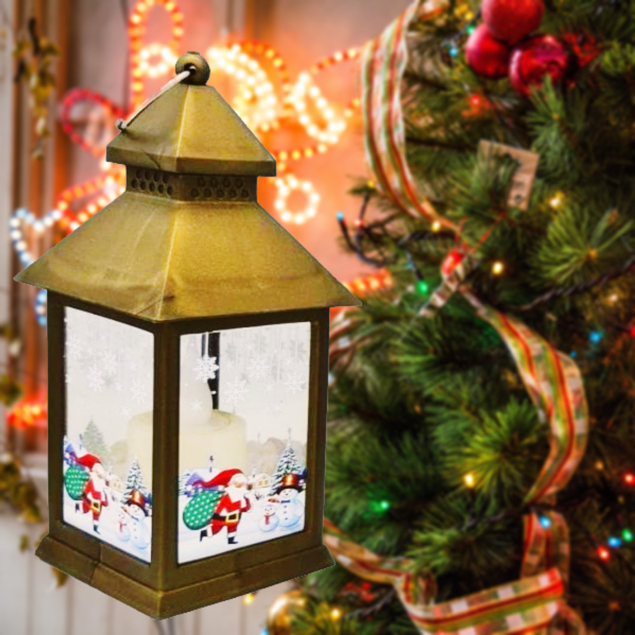 LED новорічний декоративний ліхтар Дід Мороз Santa Світильник свічки новорічний, казковий будиночок
