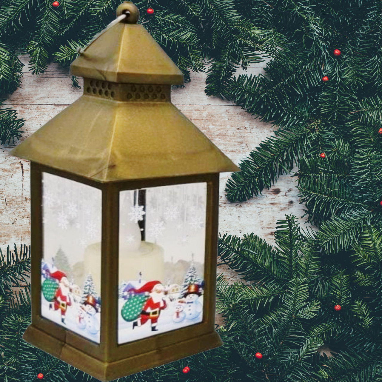 LED новорічний декоративний ліхтар Дід Мороз Santa Світильник свічки новорічний, казковий будиночок
