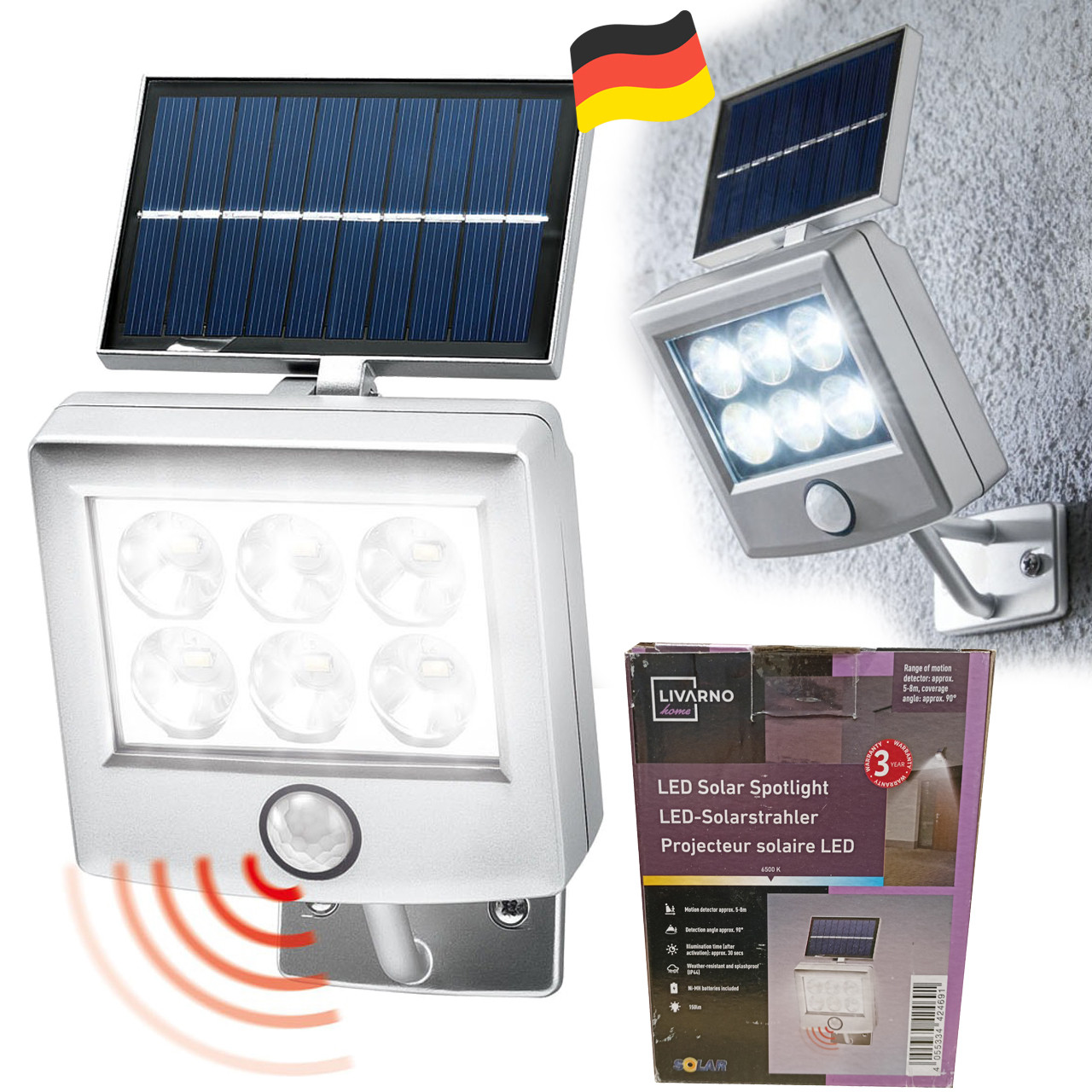Вуличний прожектор ліхтар на сонячній батареї з датчиком руху LIVARNO Home HG04465A (Німеччина)