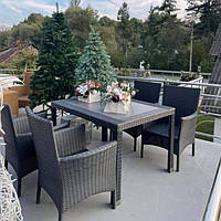 Комплект меблів для саду 4 крісла + стіл прямокутний метал/ротанг/ЛДСП Сірий Woody