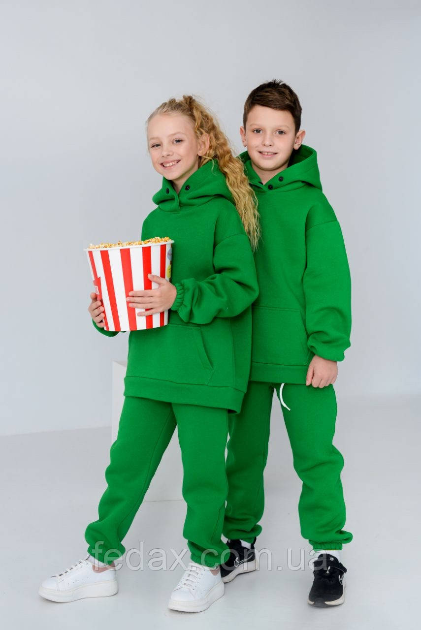 Детский теплый костюм на флисе, зелёный. Унисекс (девочки/мальчики) - фото 5 - id-p1713318496