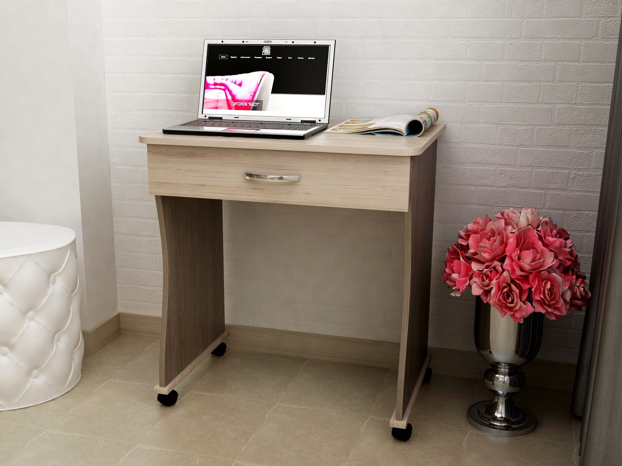 Стіл для ноутбука з ящиком з лдсп СКН-3 столи для ноутбуків маленькі столики під ноутбук на колесах 700х500х750 мм