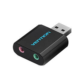 Звукова карта Vention USB з роз'ємом для навушників та мікрофона корпус з алюмінієвого сплаву VAB-S17-B