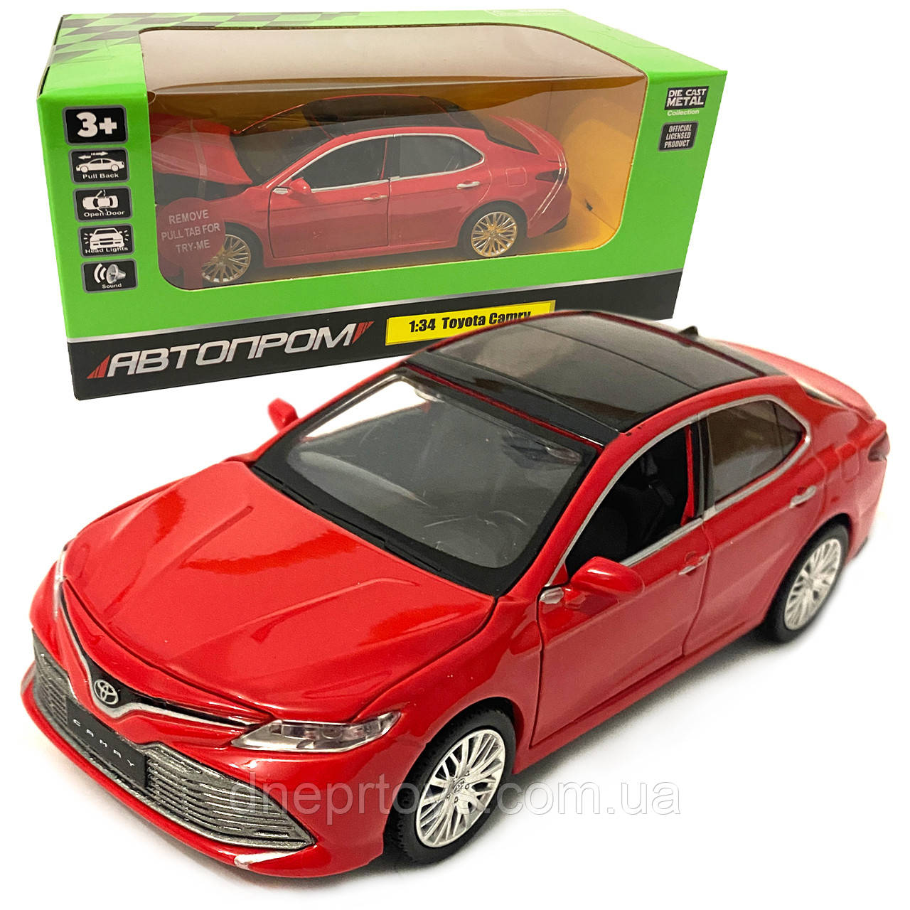Машинка іграшкова металева Toyota Camry 70 Автопром Тойота кемрі, червоний, світ, звук, відкр. двері, баг., капот 14,5*5,5*4 см, фото 1
