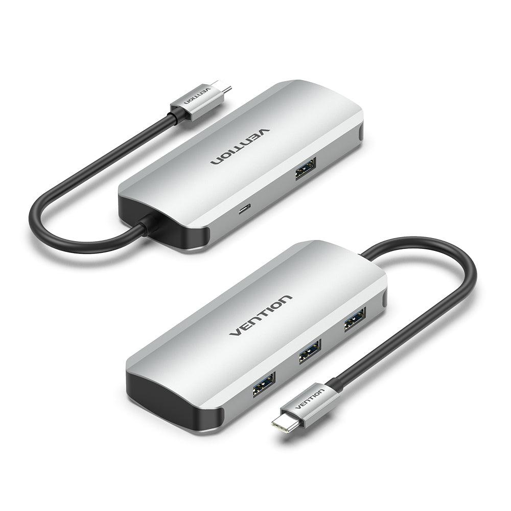 USB-хаб Vention 5 в 1 Type C на 4хUSB 3.0 (5Gbps) та Micro-USB для додаткового живлення Сірий TNAHB