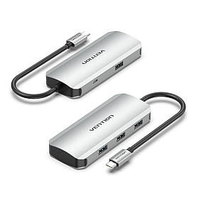 USB-хаб Vention 5 в 1 Type C на 4хUSB 3.0 (5Gbps) та Micro-USB для додаткового живлення Сірий TNAHB