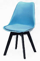 Стул Milan-BK голубой 52 пластиковый с мягким сиденьем на черных деревянных ножках, скандинавский стиль